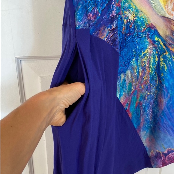 Handmade Asymmetrical Fairy Print Graphic Tunic  3/4 Sleeves Whimsical Festival - Picture 4 of 8